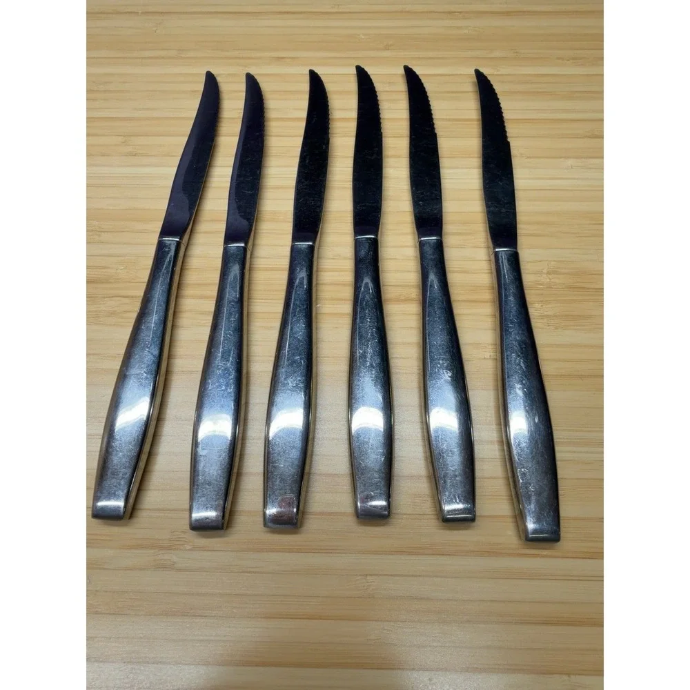 Vintage Floral Stainless Steel Steak Knives Set of 6 Serrated 9 Inch